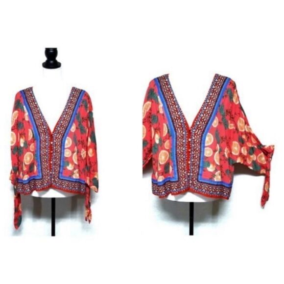 FREE People Freshly Squeezed Orange V-neck Tunic - Picture 3 of 8